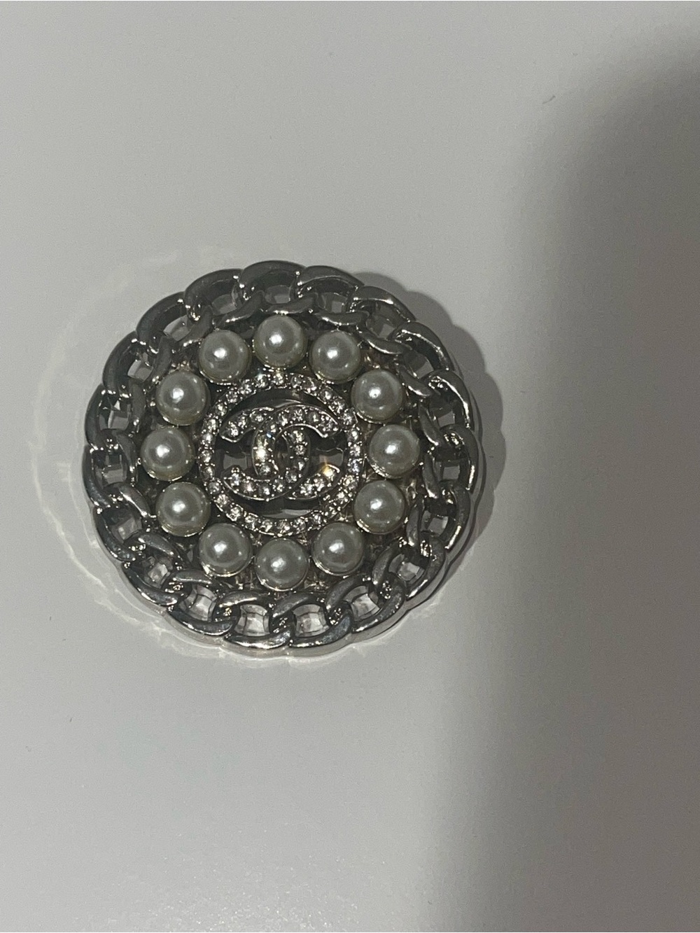 Silver Pearl and Crystal Round Brooch/Pin